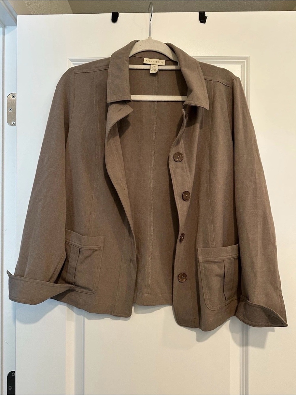 Appleseed's Taupe Button-Front Jacket Business Casual Chic Size 10